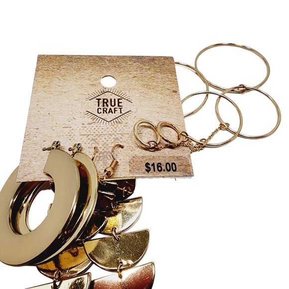3 Pair True Craft Earrings - NWT - Hoops, Half Circle & Double Circles Gold Tone - Picture 7 of 9